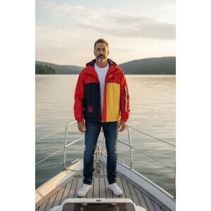 VTG REGATTA Jacket Mens Windbreaker Color Block Hooded 90s Sport Sailing Sz L